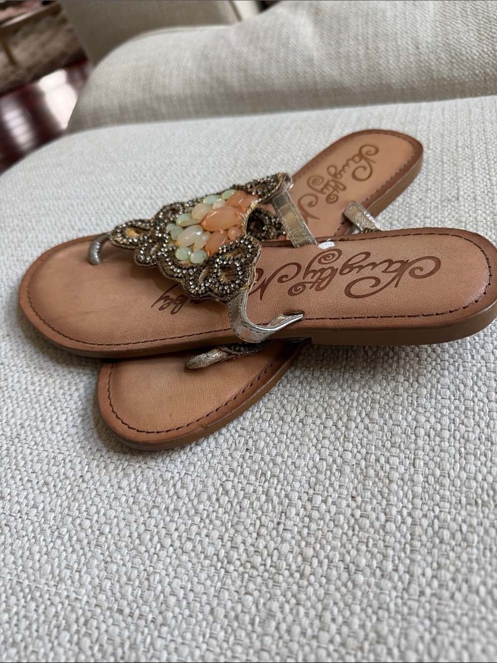 naughty monkey Tan Sandals with Gold and Cream Beaded Accents - Picture 3 of 3